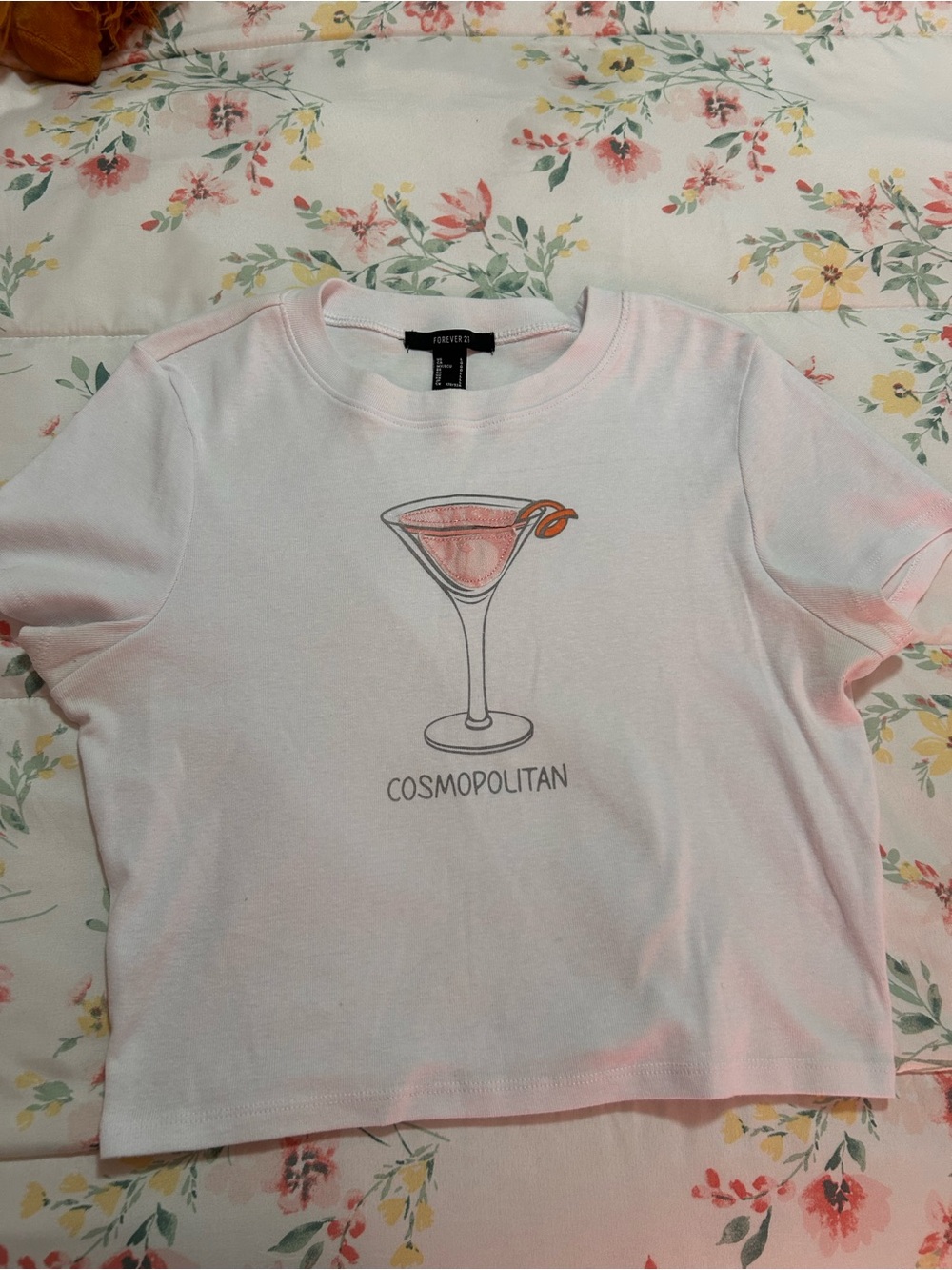 Forever 21 Light Pink Graphic Tee with Cocktail Motif